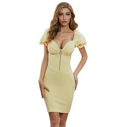 Sexy Bodycon Bandage Dress Women Sheath Mini Casual Party Vestidos Short Sleeve Club Clothes 210515