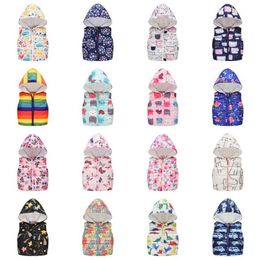 Autumn Winter Fashion Boys Girls Sleeveless Hooded Vests Jacket Cartoon Printed Coats Kids Warm Cashmere Vest Outerwear Clothing 211203