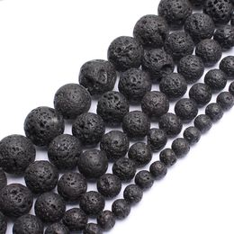 Wholesale 4-14mm Natural Black Volcanic Lava Stone Round Beads 15" Pick Size For Jewelry Making diy Bracelet