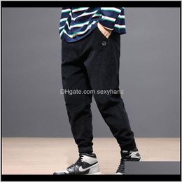 Mens Clothing Apparel Drop Delivery 2021 Fashion Streetwear Men Jeans Loose Fit Black Gray Red Casual Corduroy Cargo Harem Trousers Japanese