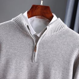 Pure Cashmere Sweater Mens Knit Large Size High-End Top 100%Wool Half High Neck Thick Pullover Winter Youth Wild Warm