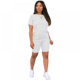 Women's Tracksuits 2021 Summer Short-Sleeved Suit European And American Solid Color Mid-Length Slit Shorts