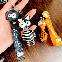 Cartoon Anime KeyChain PVC Zebra Giraffe Funny Toy Keychains for Women Bag Pendant Jewellery Trinket Men's Car Key Ring Key Chain