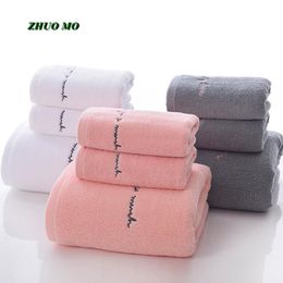 large beach towels NZ - Sweet Embroidery Bath Towels Bathroom For Adults Large Soft 100% Cotton Pink Beach Towel Gray Girl Man Gift Lovers
