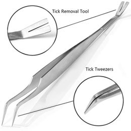 2 In 1 Stainless Steel Tick Tweezers Professional Quick Tick Removal Tool for Cat Dog People Pet Supplies Dog Tick Removal