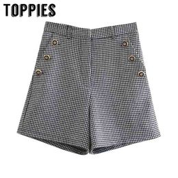 Toppies New Women Plaid Shorts High Waist Buttons Short Trousers Women Clothing 210412