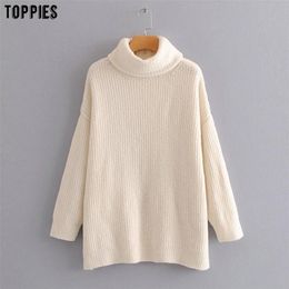 Women Sweater Turtleneck Sweaters Oversized Knitted Tops Winter Fashion Long Pullovers 210421