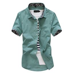 Fashion Men Solid Shirts Short Sleeve Turn-down Collar Men Dress Shirt Casual Business Work Shirt Male Slim Fit Camisa De Hombre P0812
