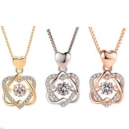 Crystal Womens Necklaces Pendant gift love smart heart clavicle chain couple gold silver plated