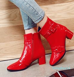 Boots Big Size 9 10 11-13 Women Shoes Ankle For Ladies Side Zipper With Belt Buckle 0371