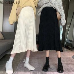 WERUERUYU Fall Winter Korean Chic Ruffles Slim High Waist Mermaid Skirts Women Wild Solid Wrap Hip Knitted Skirt 210608