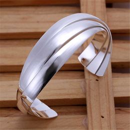 Factory Wholesale Beautiful Fashion Silver Color Charm Women Big Open Round Bangle Bracelet High Quality Classic Jewelry B044 Q0719