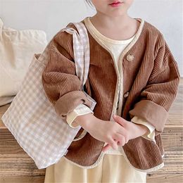 MILANCEL Autumn Kids Coat Corduroy Boys Jacket Single Breast Girls Children Outffit 211011