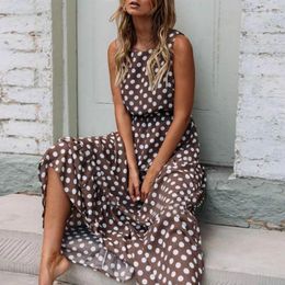 Summer Women Long Dress Dot Sleeveless Ladies Robe Clothing Beach Style Casual Fashion O-Neck Ankle-Length Cozy Female Dresses