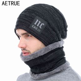 AETRUE Winter Knitted Hat Beanies Men Women Scarf Caps Mask Gorras Bonnet Warm Baggy Winter Hats For Men Skullies Beanies Hats Y21111