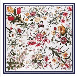 Top luxury women's fashion silk scarf Jungle flower and bird printing 130*130cm twill imitation large square