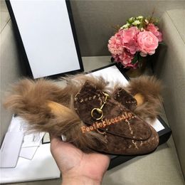 Luxurys Brands Designer Fur Slippers Top Quality Fluffy Furry Loafers Shoes For Men Women