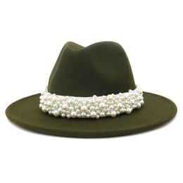 Black Wide Brim Simple Church Derby Top Hat Panama Solid Felt Fedoras Hat for Men Women artificial wool Blend Jazz Cap