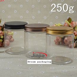 30 x 250g transparent PET cream jars , round plastic container with Golden / bronze Black Aluminium screw cap cosmetic bottlegoods