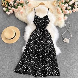 Neploe Holiday Bohemian Print Dress Women High Waist Hip A Line Slim Vestidos V Neck Sleeveless Shoulder Strapless Camis Robe Y0823