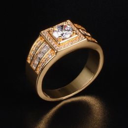 Luxury Round cut 12ct Diamond 10K yellow gold Wedding Rings for Men Jewelry gift