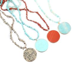 Pendant Necklaces High Quality Necklace Oblate Semi-Precious Stones Plus Gravel For Unisex Charm Jewellery Gift Length 80 Cm