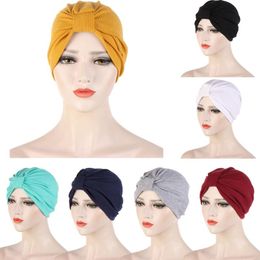 Ethnic Clothing Trendy Solid Color Lady Turban Bonnet Soft Stretch India Wrap Head Scarf Knot Inner Hijabs For Women Muslim Headdress Hijab