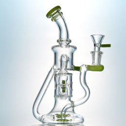 9 Inch Purple Hookahs Glass Bong Doulbe Recycler Water Pipe 14mm Female Bent Neck Propeller Percolater Oil Dab Rigs With Bowl