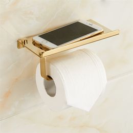 Gold Toilet Paper Holder Stainless Steel Resistant Tissue Rack With Phone Polish finis bathroom accessories set 210720