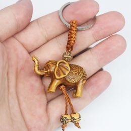Women Men Lucky Wooden Elephant Carving Pendant Religion Chain Key Ring Keyring Jewelry Whole Cute Keychain