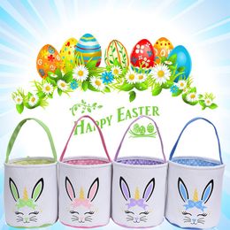 23*24cm Easter Bunny Basket Festive Rabbit Ear Printed Toys Bucket Kids Carrying Easters Eggs Hunt Bag