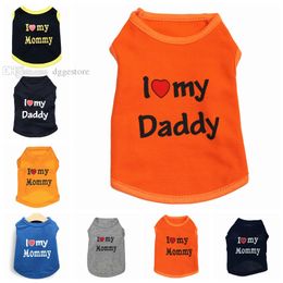 16 Color Dog Apparel Shirts I Love My Mom Mommy Dad Daddy Sublimation Clothes Summer Ventilation Doggy Slogan Costume Cute Heart Vest for Small Dogs T-Shirt S Grey A46