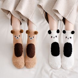 Coral Velvet Socks Warm In Autumn and Winter Women's Cartoon Half Velvet Floor Socks Women's Thickened