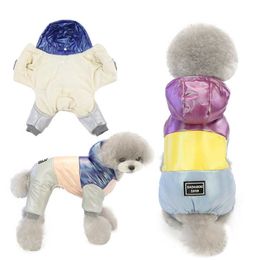 Winter Warm Hooded Dog Clothes Thicken Puppy Pet Coat Jacket For Small Dogs Jumpsuit Rainbow Clothing Overalls Outfits Chihuahua 211007