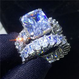 Vecalon Vintage Ring Sets 925 sterling silver Princess cut Cubic Zirconia Engagement Wedding band rings for women men Jewellery CX200611