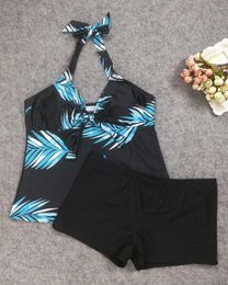 Women's Swimwear Leaf-printed Sexy Lady's Swimsuit With Fat Code Split Bikini High-waist