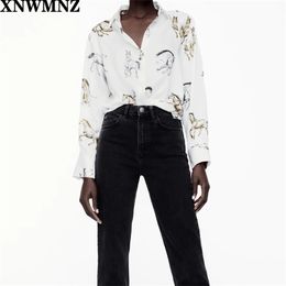 women Vintage animal motif shirt female casual Loose-fitting button-up with a regular collar long sleeves top 210520