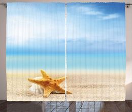 Curtain & Drapes Starfish Decor Curtains Scallop Seashell And Close Up On Sandy Beach Idyllic Ocean Backdrop Living Room Window