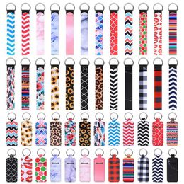 Chapstick Holder Keychains and Wristlet Keychain Lanyards Party Favor, Colorful Neoprene Lip Balm Pouch Protective Cases for Women Girls