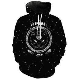 Raisevern Harajuku Punk Hoodie Pentagram Print Black Sweatshirts Gothic Streetwear Pullovers Long Sleeve Hooded Outfits Dropship 211106