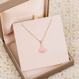 S925 silver fan shape pendant necklace with pink jade in 18k rose gold plated for women wedding Jewellery gift have stamp PS3194A