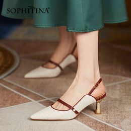 SOPHITINA Soft Leather Women Shoes Pearl Decoration Back Strap Toe-covering Shoes TPR Handmade High-heeled Female Sandals AO789 210513
