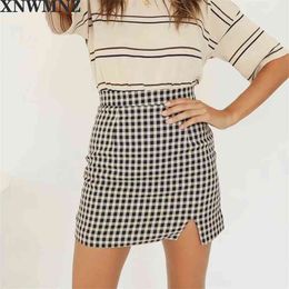 harajuku Brown Black plaid skirts womens Streetwear Slim Tartan Women A-line Skirt High Waist Split Short Mini 210520