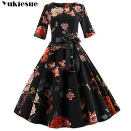 summer long sleeve dress for women es women's vintage printed maxi party bodycon female plus size 210608