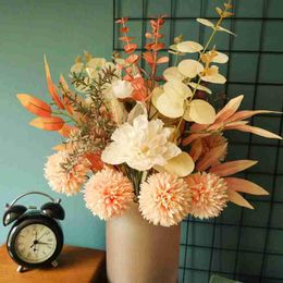 Decorative Flowers & Wreaths 5 Heads Flower Ball Artificial Dandelion Peony Hybrid Bouquet Fake For Fall Home Decor Christmas Wedding Decora