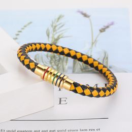 Trendy men's stainless steel magnet buckle leather bracelet DIY jewelry trendy woven leather bracelet