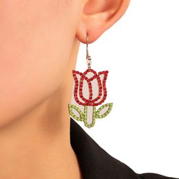 Dangle & Chandelier Elegant Colourful Rhinestones Drop Earrings for Women Trendy Irregular Hollow Flowers Geometry Alloy Fashion Party Jewellery