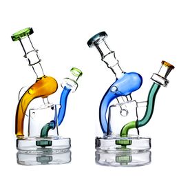 7 inch oil dab rigs hookah 4 Colours double base glass water pipe mini cool bong with quartz banger