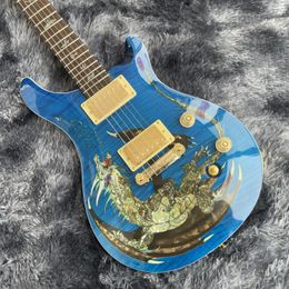 Rare Smith Dragon 2000 #30 Blue Flame Maple Top Electric Guitar Wrap Arround Tailpiece, Abalone Bids Inlay, Gold Hardware