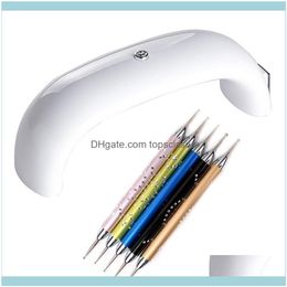 Salon Health Beautypcs 9W Mini Led Uv Lamp For Nails Dyer Gel Polish(White) & 5Pcs Dotting Pen Nail Art Manicure Tools Point Drill Dryers Dr